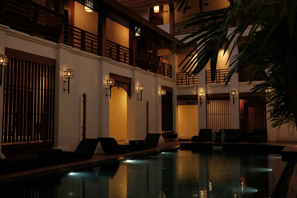 Illuminated luxury residence at night